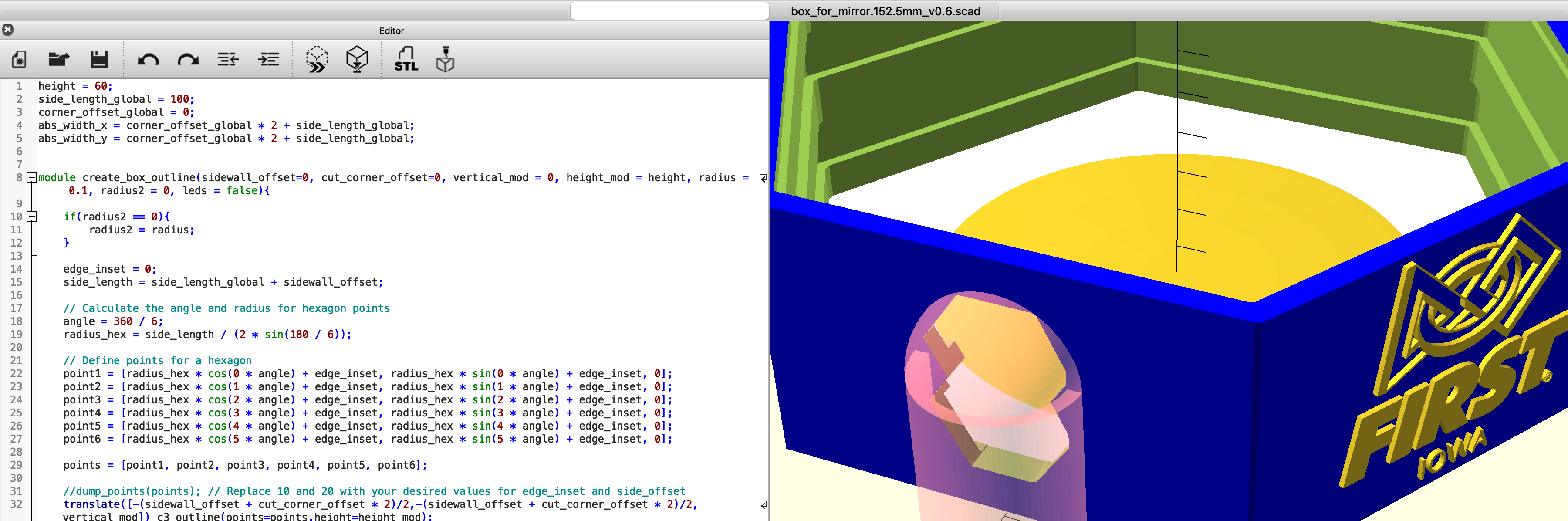 Picture of OpenSCAD interface